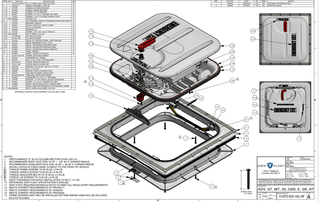 Emergency Exit Hatch Module (ETA 7-8 weeks to ship) H1975-025-101-0F OLD NUMBER T1075-028-001-9 Tr ...