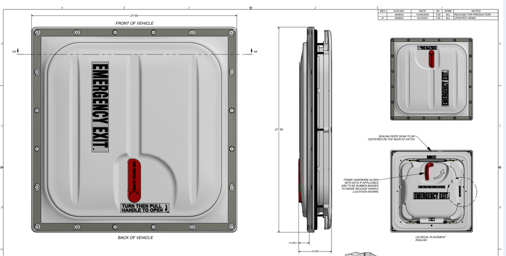 Emergency Exit Hatch Module (ETA 7-8 weeks to ship) H1975-025-101-0F OLD NUMBER T1075-028-001-9 Tr ...