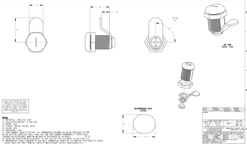 Key Ch Lock 179835 CYLINDER LOCK, KEY OPERATED (FOR KEY CH 545), COUNTERCLOCKWISE ...