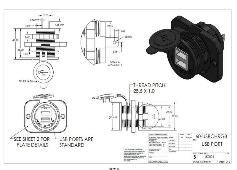TBB 222040 OUTLET ASM 2PORT USB MITO (ETA TO SHIP 3-5 DAYS) - buspartexperts.com