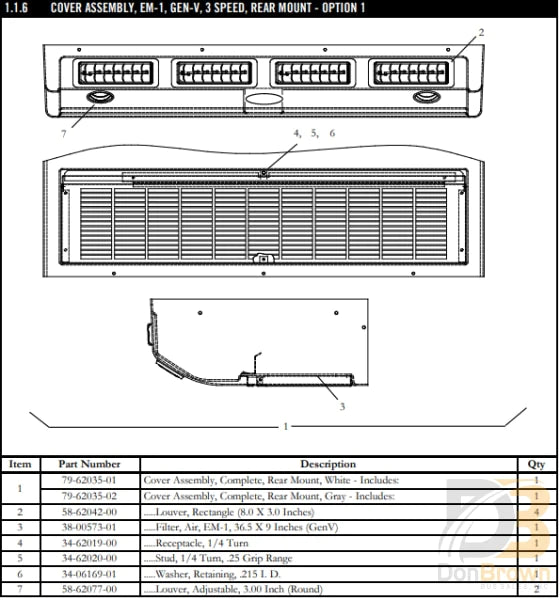 58-62042-00  LV2462-A  LOUVER GEN V, 8X3 - buspartexperts.com